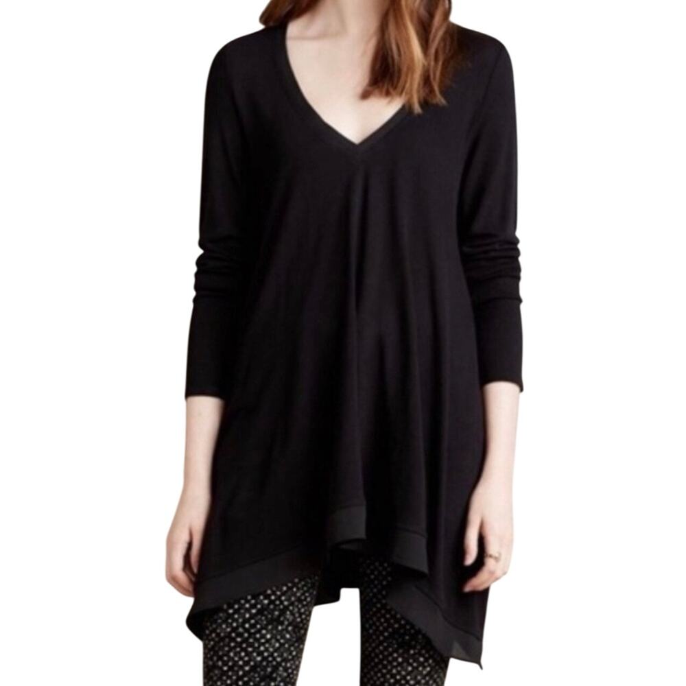 Anthropologie Deletta Black Lokka Long Sleeve Tunic Top Size Large